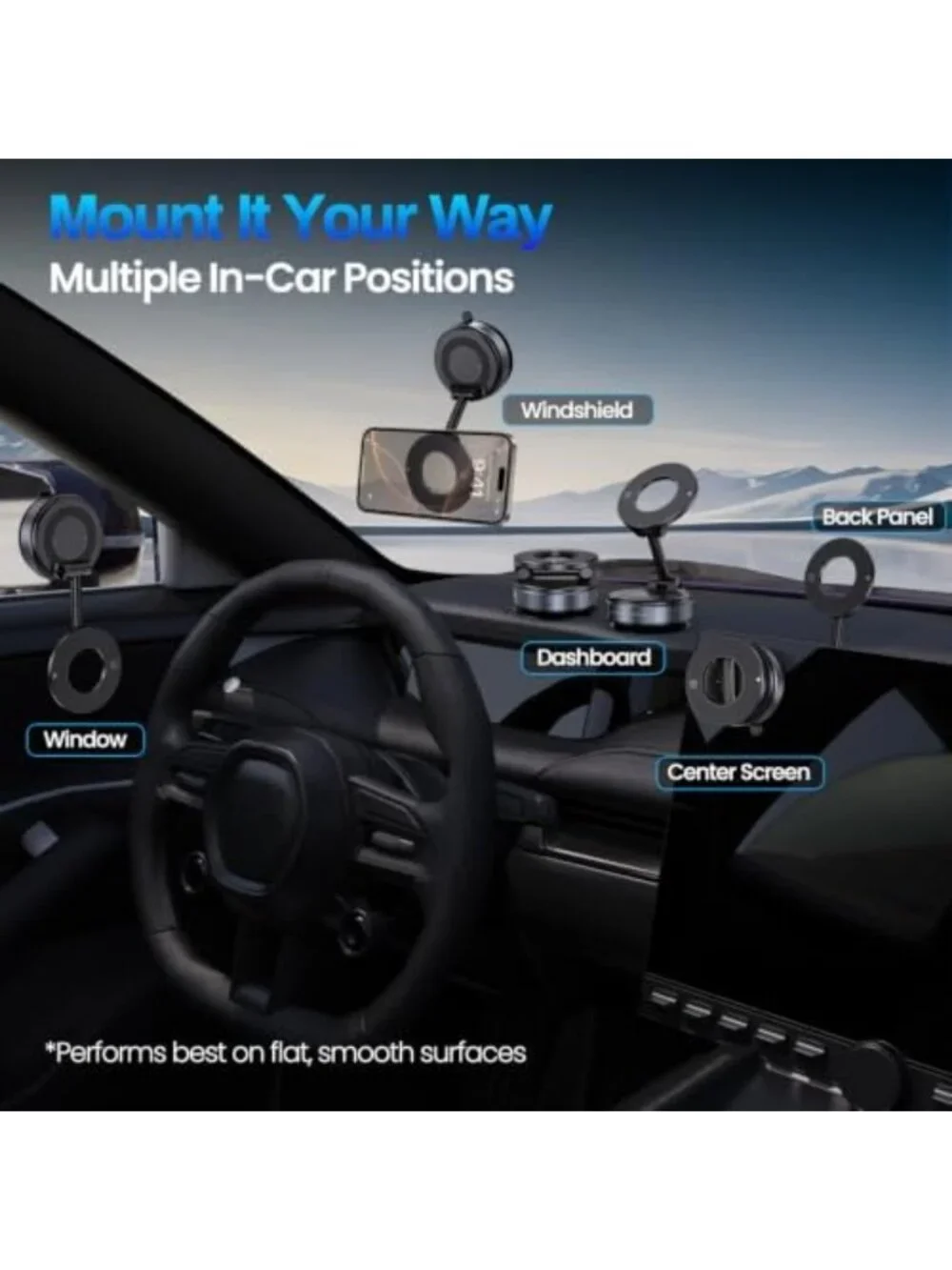 Magnetic Car Phone Holder, Suction Cup Mount for MagSafe & Smartphones